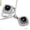 Attractive Jewelry set - Lantisor , inel - Genuine Diamonds and Onyx