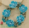 Bratara 925 silver plated cu Plastic Flower Czech Glass, L=18 cm