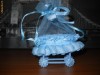 Marturie botez carucior/ leagan din plastic 8 cm cu saculet din organza albastru pentru baiat/ baietel/ bebe. Realistic, frumos, de calitate