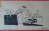 SALA DE JUDECATA,  CARICATURA , SEMNATA NELL COBAR,MARE CARICATURIST ....  DESEN PE HARTIE  CARTONATA CU PASSPARTOUT...