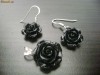 SET BIJUTERII ARGINT MODEL TRANDAFIR PRAF CORAL NEGRU CUTIE CADOU