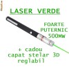 LASER Pointer Verde - 500 mW + CADOU Capat stelar 3D reglabil si baterii! CALITATE GARANTATA!