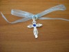 Cruce/ cruciulita botez albastra/ albastru cu pietricica si fundita/ fondita organza baieti/ baietei