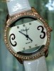 Ceas dama CHOPARD, bratara alba, strasuri, rama aurie, nou -  FITZOS