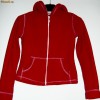 Bluza cu gluga (hanorac) pentru femei, Madonna, marimea S, foarte gros, cu fermoar, rosu cu alb, arata bine