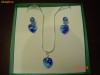 Set argint pandantiv si cercei cu cristale swarovski inima safir