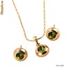 SET deosebit FILAT IN AUR GALBEN de 14 k format din lant cu pandantiv si cercei cu pietre PERIDOT! Lantisor si cercei superbi! Livrare in toata tara!
