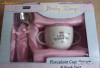 Set cadou bebelusi/fetite:bol mic -cana cu doua manere si set tacam:furculita si lingura,DIN UK, ROZ,perfect ambalat pentru cadou LITTLE PRINCESS
