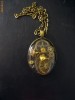 Colier steampunk (lant lung sau la baza gatului),oval (realizat din piese de ceas), negru, bronz, auriu Unicat