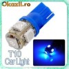 bec led T10 W5W albastru leduri pozitie 5 smd- pozitie, interior sau numar, led-uri, becuri pozitie, lumini masina