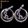 Cercei stud rafinati din argint 925 placati cu aur alb, cu AMETISTE/ AMETIST brazilian, culoarea lavandei,si 2 DIAMANTE naturale
