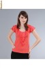 Tricou YOKKO din jerse elastic cu jabou si aripioare de voal - Corai