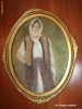 Tablou Pictura pe Carton Taranca  Dupa Grigorescu In Rama Ovala Deosebita Veche anii 30 - 35