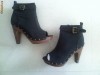 Sandale saboti platforma lemn FULLAH SUGAR by zara negre, tinte batute, noi cu eticheta, toc 8 cm 37 - 36.5