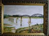 Pictura veritabila, tablou vechi in ulei pe panza - Podul vechi de la Cernavoda - Stefanescu `71