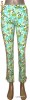 Pantaloni retro trei sferturi model floral Benetton supertari, model floral pe nuante de turcoaz, verde, negru si rosu pe fond alb crem talie medie