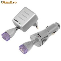 Incarcator USB pentru MP3 / 12 V + 220 V, hama Germany foto