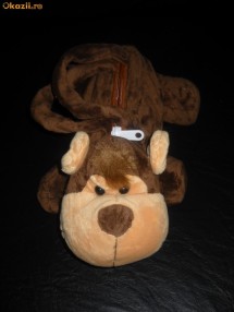 Geanta/ gentuta mica pentru copii/ fetite din plus, plush, cu fermoar si tortite sub forma de animalut (maimuta/ maimutica).CADOU ideal Mos Craciun foto