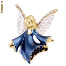 Brosa ingeras placata cu aur galben 18K si aplicatii de cristale Swarovski foto