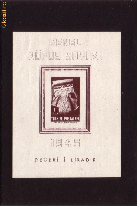 Turcia  D107 Recensamint 1945 bloc 3 foto mare