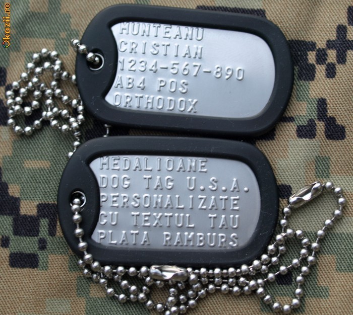 Dog Tag U.S.Army Personalizat cu textul dorit PLATA RAMBURS , cea mai diversificata gama de medalioane personalizate din Romania foto mare