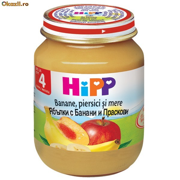HiPP Piure Banana,piersici si mere - 125gr foto mare
