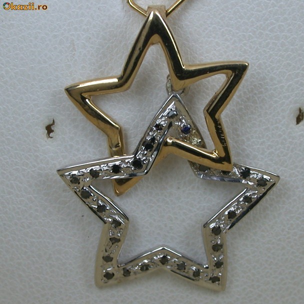 superb pandantiv stea aur alb si galben 14K diamante negre 0,33 foto mare