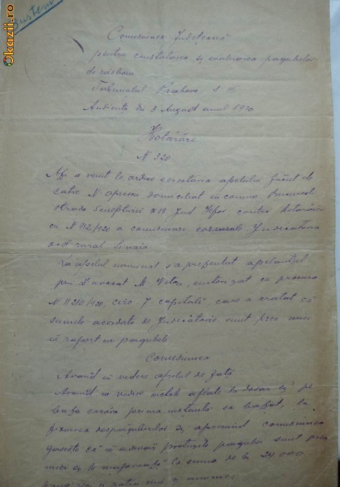 Comisia pentru evaluarea pagubelor de razboi , Prahova , 1920 foto mare