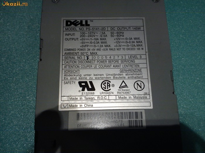Sursa alimentare DELL GXI / 110 , GX 1 , GN, 145W, model PS-5141-2D foto mare