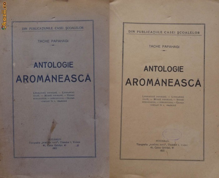Tache Papahagi , Antologie aromaneasca , 1922 foto mare