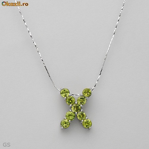 Pandativ din argint cu pietre naturale peridot, 3,00 ct, si lantisor foto mare