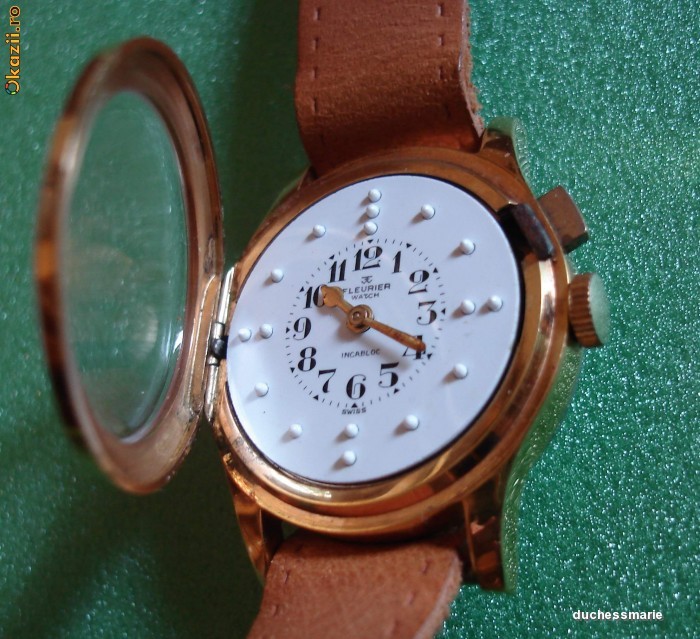Ceas FLEURIER, functional, mecanic, placat cu aur foto mare