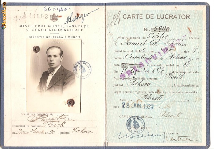 Carte de lucrator 1939 foto mare