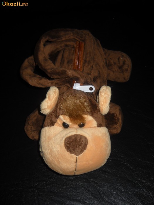 Geanta/ gentuta mica pentru copii/ fetite din plus, plush, cu fermoar si tortite sub forma de animalut (maimuta/ maimutica).CADOU ideal Mos Craciun foto mare