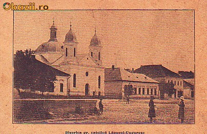Romania,Lapusul Unguresc,carte postala circulata 1925: Biserica gr.catolica,animat foto mare