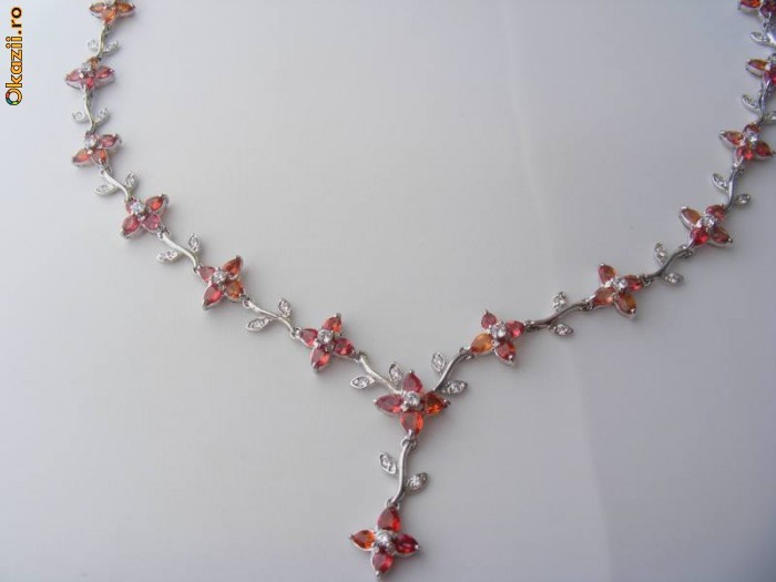 Superbissim Colier ag rodinat, 26.6g, ornat cu 20 CT SAFIRE Oranj si moisanite !! foto mare