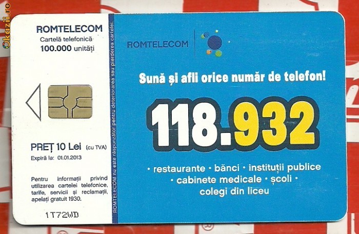 cartela ROMTELECOM foto mare