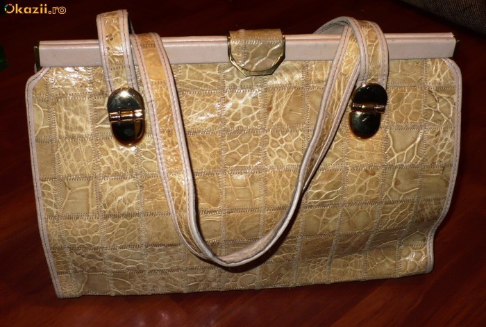 Geanta dama NIKI MILANO, originala, piele crocodil - MODEL VINTAGE foto mare