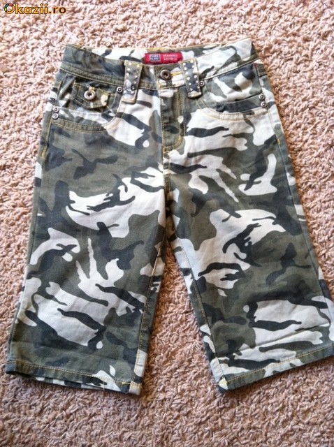 PANTALONI CAMUFLAJ BLUGI (3 sferturi) PENTRU  FETE 5-6 ANI FINUTI, CU STRASURI foto mare