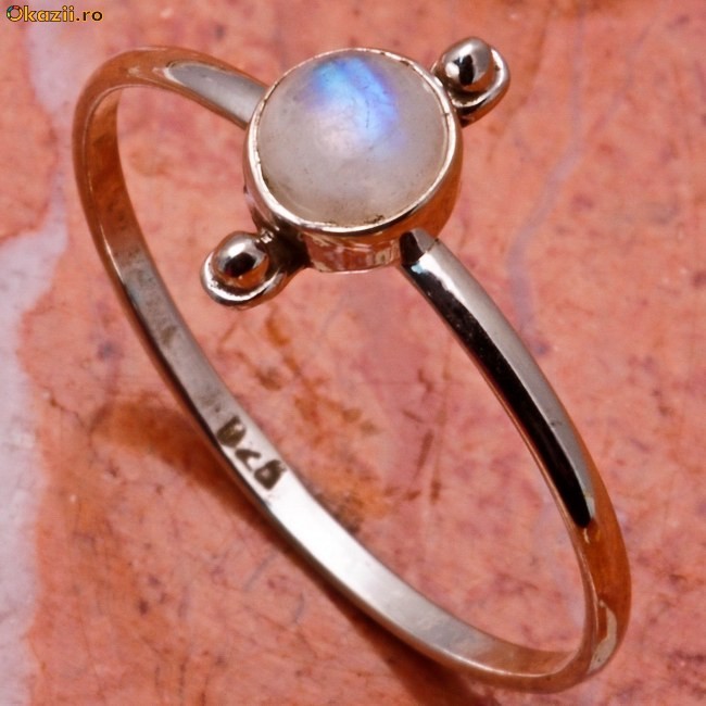Inel argint .925 si natural curcubeu moonstone foto mare