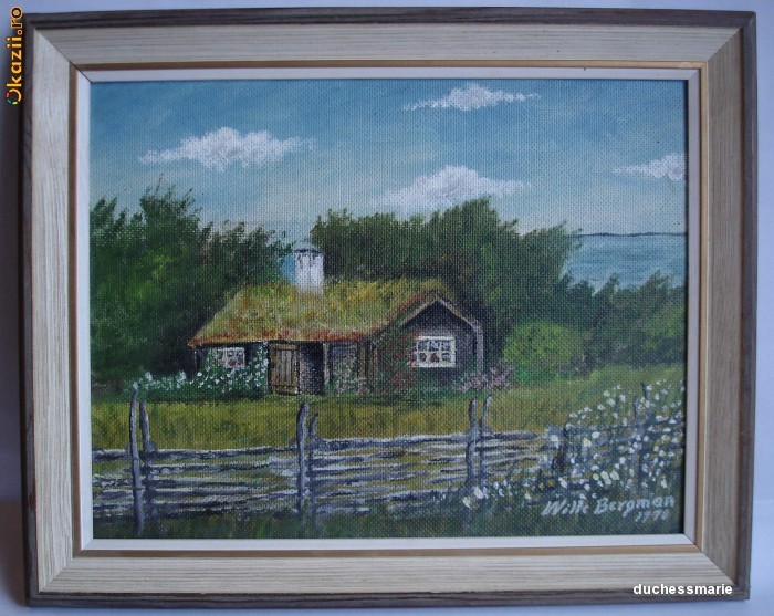 Tablou / pictura ulei pe carton, semnat si datat 1976 foto mare