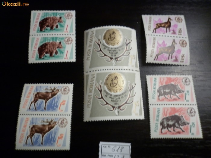 Romania LP 618 , Trofee de vanatoare in pereche , cal a II a , MNH/** foto mare