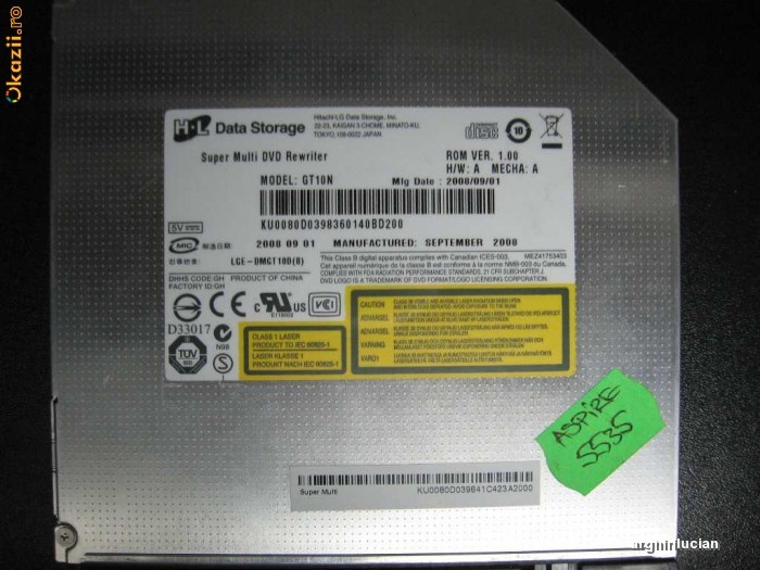 Unitate optica SATA - DVD RW GT10N Aspire 5535 foto mare
