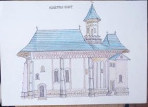 Manastirea Neamt , desen de Lelcu , pictor de biserici , semnat foto