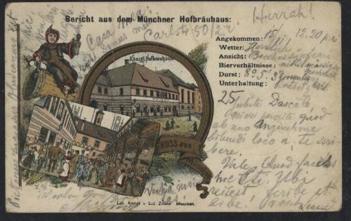Litografie , festivalul berii , Munchen , circulata , 1899 foto mare