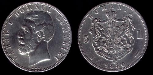 * Moneda 5 lei 1880 - Kullrich pe cerc foto mare