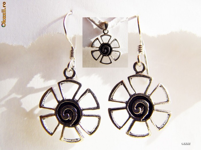 SET Cercei + Pandant NOI argint 925 floare cu spirala in centru foto mare