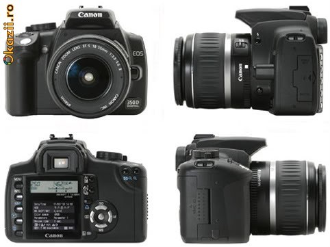 Canon Rebel XT+obiectiv+blitz+geanta foto mare