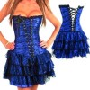 CORSET ALBASTRU SI NEGRU CU MODEL DANTELA, FUSTA TUTU SI PERECHE CHILOTI - g-string, party, club, corsete petrecere
