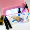 kit de unghii cu 3 Geluri de constructie pentru unghii false cu Lampa UV 36W Roz , finish, baza gel, 7 pensule + Garanti